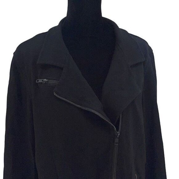Eileen‎ Fisher Womens Asymmetrical Zip Jersey Knit Biker Moto Jacket Black Large - Picture 2 of 9